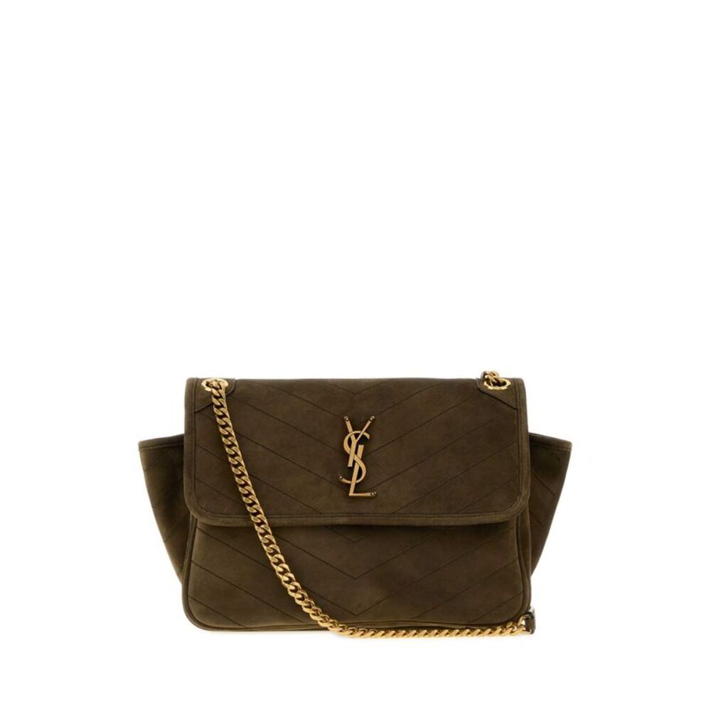 Saint Laurent Women Army Green Suede Niki Tripouch Shoulder Bag